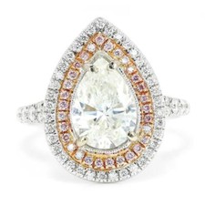 1.89 CT Pear Cut CZ Pink Pear Double Halo Engagement Ring Solid 925 Silver