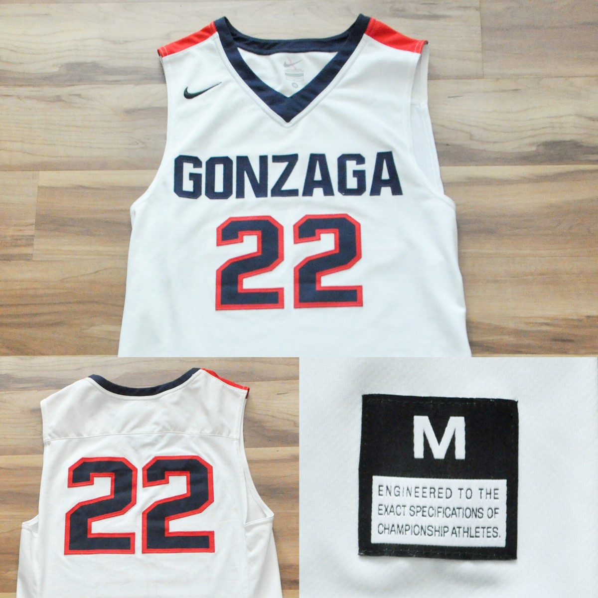 22 Gonzaga Bulldogs Zags Nike Jersey Basketball Sewn NCAA White