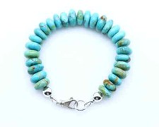 Huge 12mm Blue Green Kingman Arizona Turquoise Beaded Rondelle Gemstone Bracelet