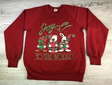 Vintage Christmas Sweatshirt Joy To The World Red JERZEES USA Adult M 38-40