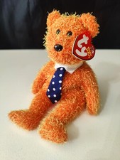 Ty Beanie Babies Plush - Pappa - MWMT, 2002 Orange Bear Blue Necktie, Retired