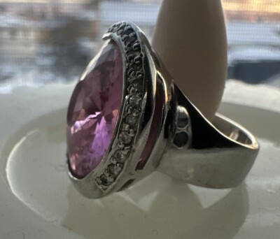 Ring Rosa Quarz mit Zirkonia Steinen Silberfarben Gold 18KGE GR.6