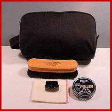  PROFESSIONAL BLACK ~ Military Style travel shoe shine kit ~ w/ horsehair Brush