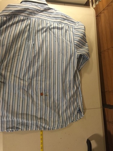 Mens TOMMY HILFIGER 2XL XXL Blue Stripe Flip Cuff LS Cotton Shirt Stain On Back - Picture 9 of 10