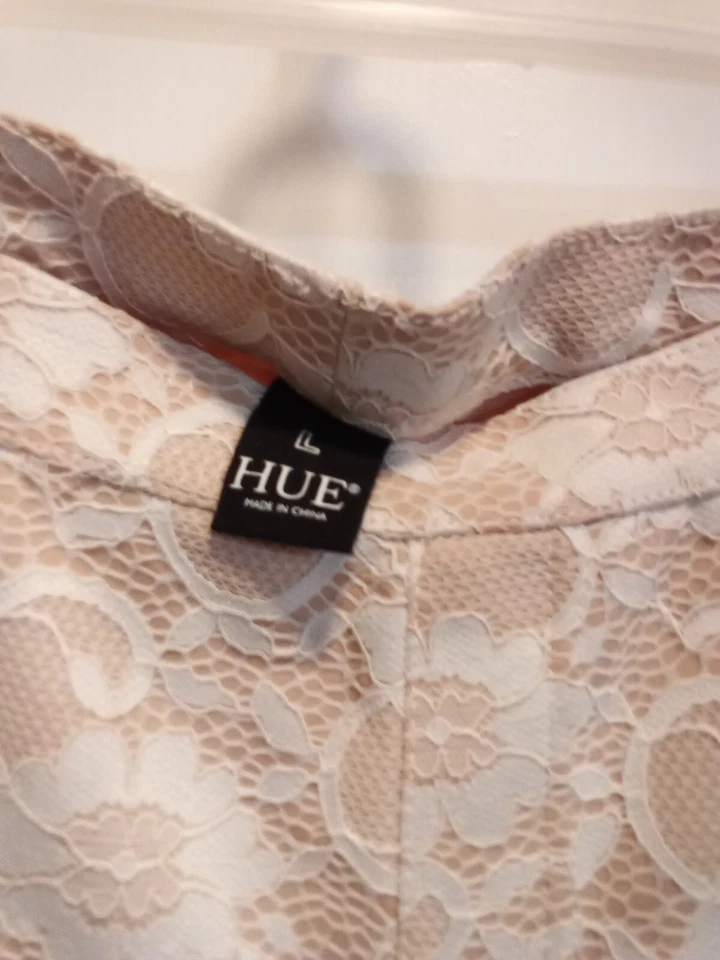 Pantalón HUE Mujer Desnudo/Blanco Diseño Floral Talla Grande Encaje Usado Foto 3 de 4