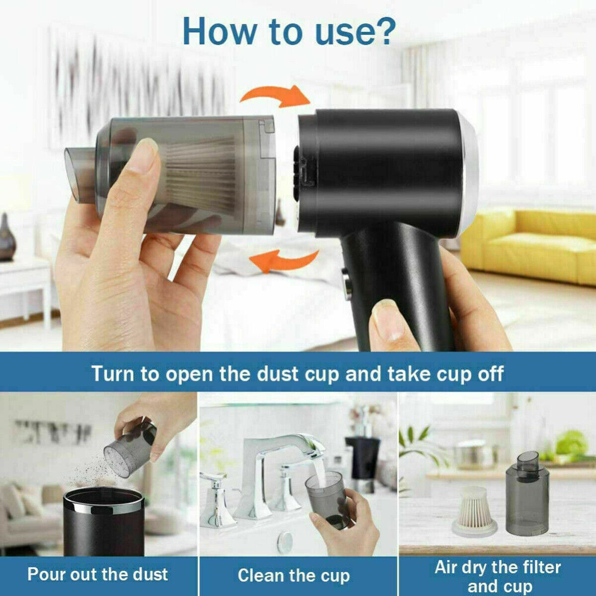 Mini Car Dust Blower Vacuum Cordless Strong Suction Vacuum Handheld