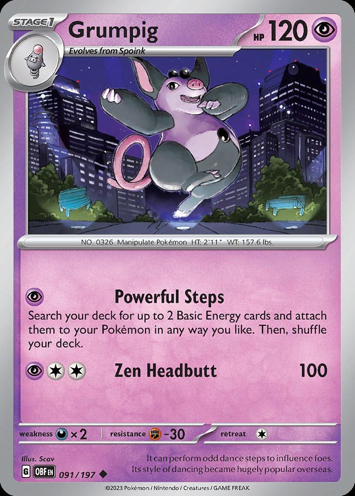 Pokemon Grumpig (91/230) Obsidian Flames NM
