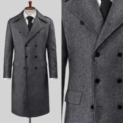 Men Overcoat Suits Herringbone Tweed Wool Blend Coat Regular Fit Single Breasted