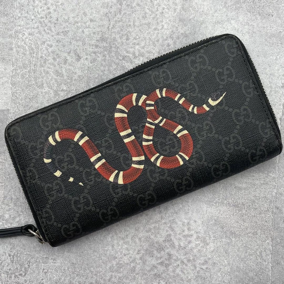 Gucci Kingsnake round zipper long wallet used with box