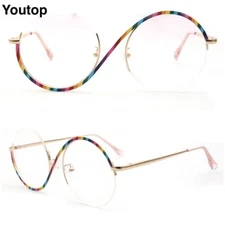 Stylish Women Round Half Rim Eyeglasses Rainbow Glasses Frame Semi Rimless Metal