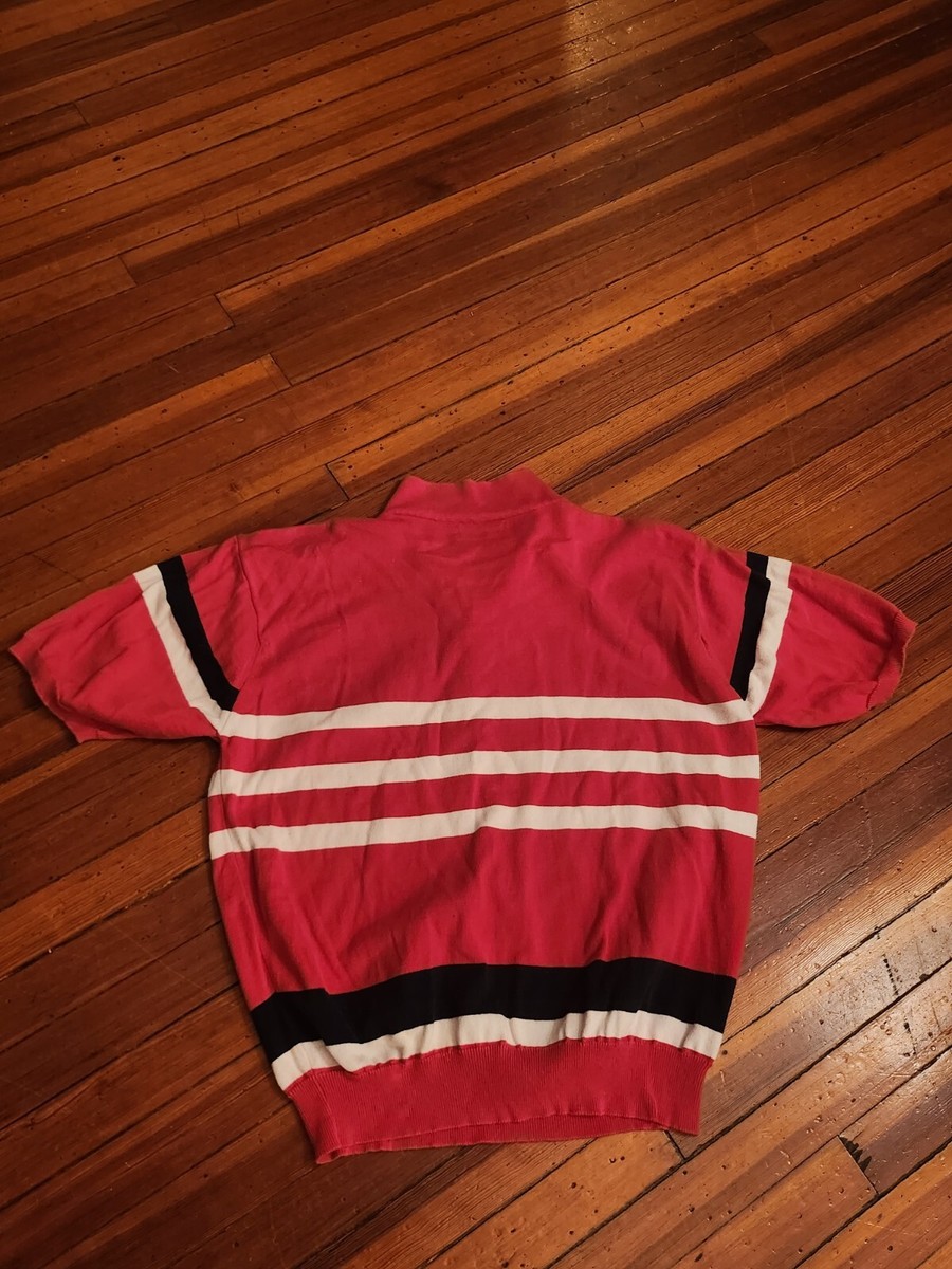 VINTAGE Christian Dior Button Up Polo Striped Red White Navy