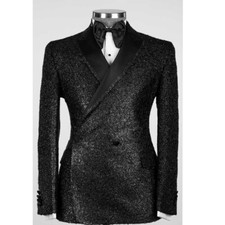 Men Suit Black Double-Breasted Prom Party Groom Tuxedo Wedding 2 Piece Custom
