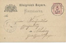 BAYERN "ROSSSTALL" (Mfr.) K1 5 Pf GA-Postkarte 1887 nach "NÜRNBERG II"