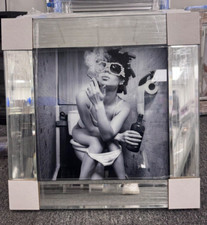 Classy Lady on the Toilet Smoking & Drinking Wall Art Mirror Frame 55cm x 55cm