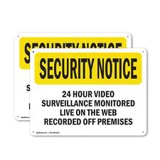 (2 Pack) 24 Hour Video Surveillance OSHA Security Notice Sign Decal Metal