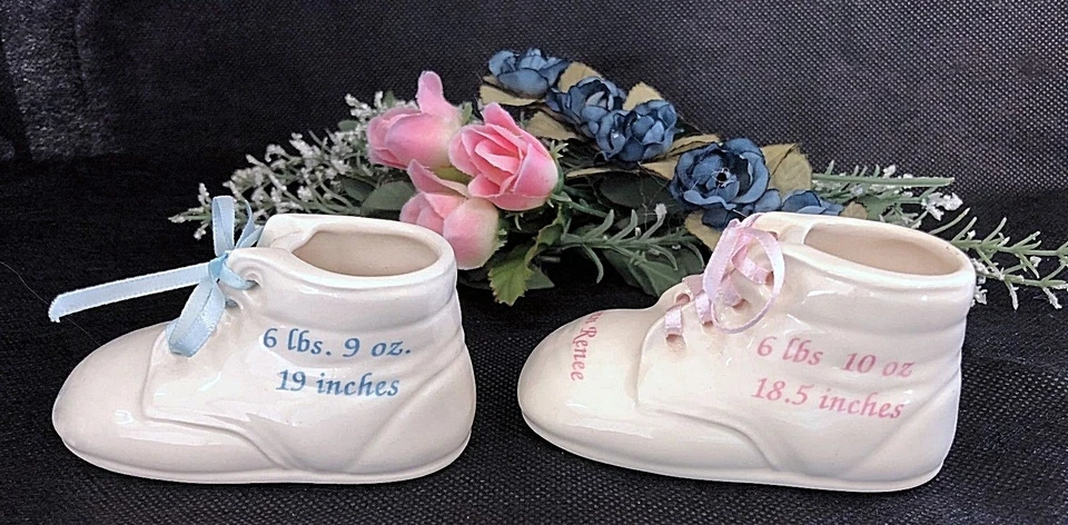 Zapato de bebé de cerámica personalizado botín recuerdo recién nacido bautizo cumpleaños Foto 2 de 4