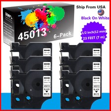 6PK Black on White D1 45013 Label Tape for DYMO LabelManager 210D 220P 260P 160