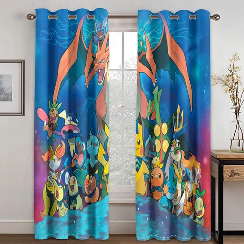 Kids Pokemon Pikachu Thick Thermal Blackout Curtains Eyelet Ring Top Drapes Gift - Picture 71 of 88