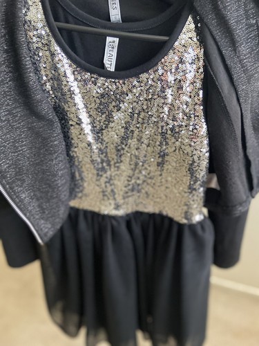 NWOT Girls TuTu Dress with Matching Jacket Black & Silver Sequin Sz12. Too Cote - Picture 4 of 8
