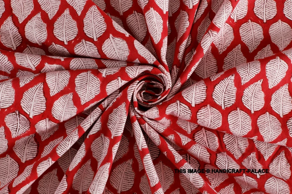 Red and White Leaf Block Printed Canvas Fabric 50"W Seat Upholstery Automotive - Image 4 of 4