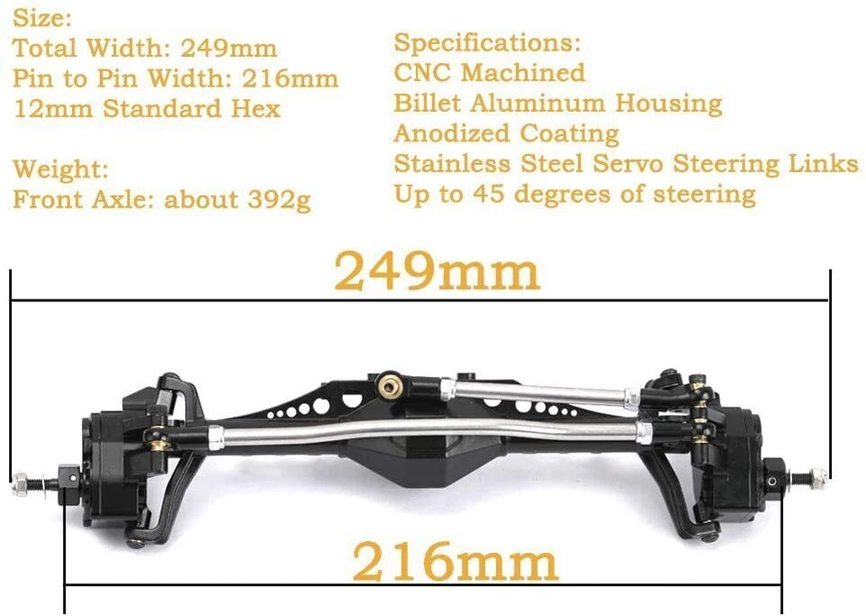 Juego de ejes de portal delantero trasero para oruga de coche Axial Capra 1.9 UTB 1/10 RC Foto 2 de 4