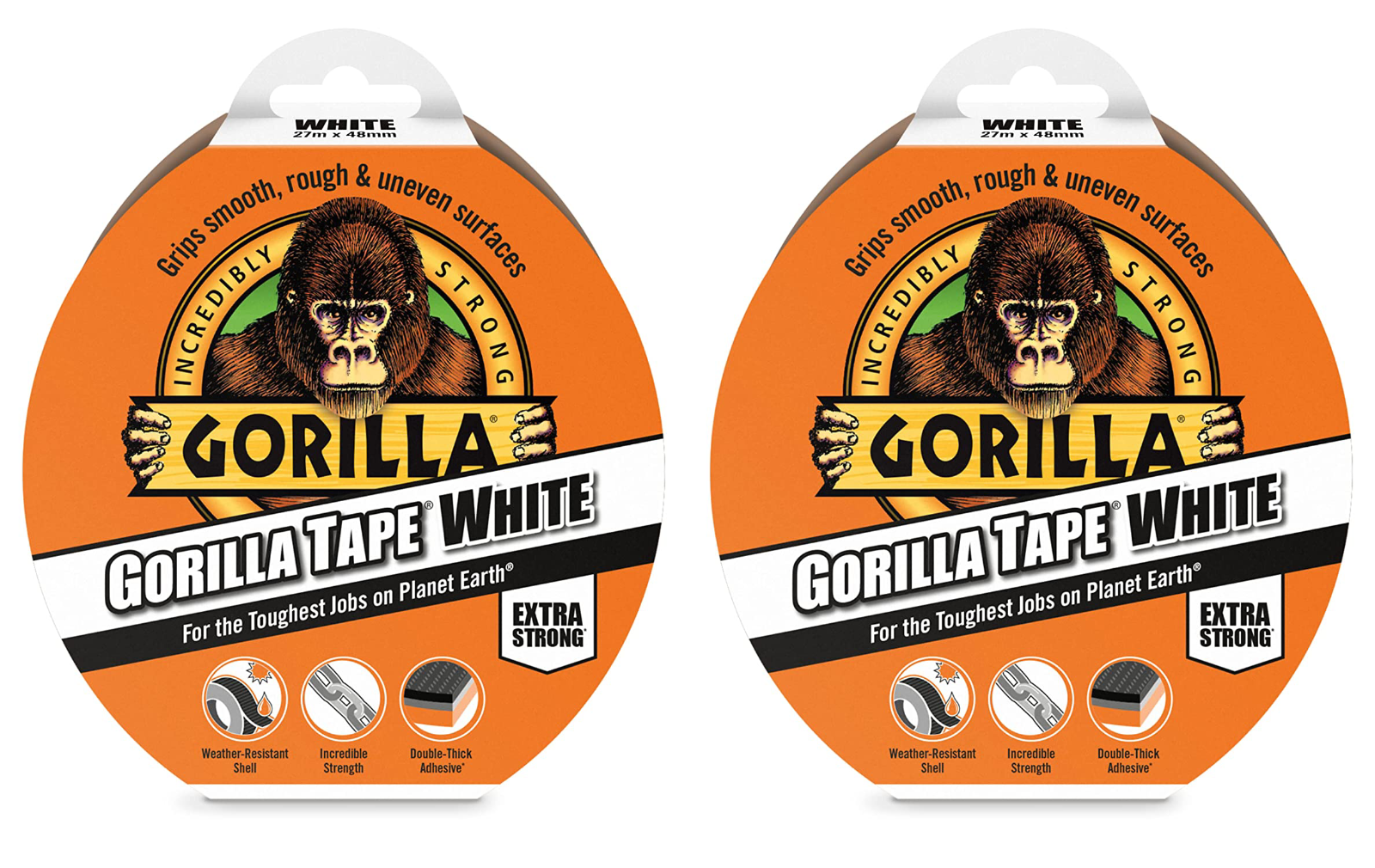 2x Gorilla Glue Tape Strong Tough Thick Weather Resistant - 48mm x 27m - White