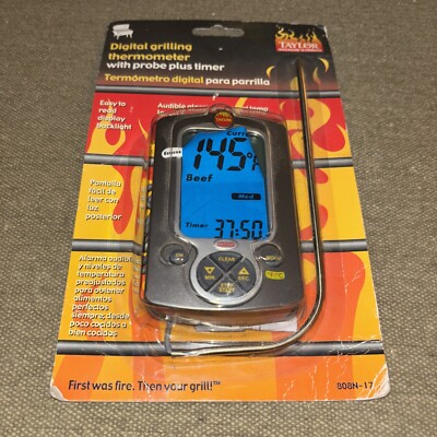 TAYLOR 808N-17 Digital Grilling Cooking Thermometer Timer Audible Alarm New!