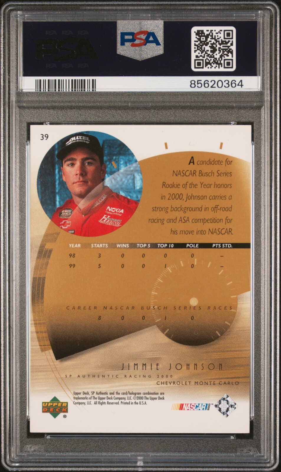 2000 Jimmie Johnson RC PSA 10 NASCAR 7 Time Champion Rookie view 2