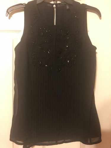 White House Black Market verzierte Perlen Plissee Shell Bluse Gr. 0 NEU - Bild 2 von 6