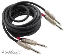 Kirlin Dual 1/4" TRS Stereo Male to Male Noise Free Black Audio Cable