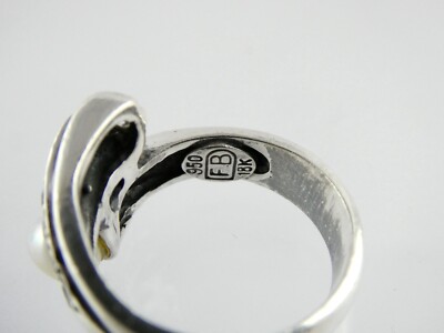 FB Designer 950 Silver and 18k Gold Pearl CZ Accent Ring FB Designer 950 Silver and 18k Gold Pearl CZ Accent Ring