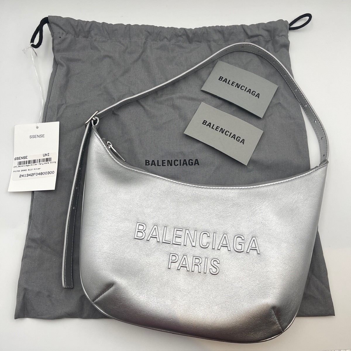 BALENCIAGA Silver Metallic calfskin Leather Mary-Kate Shoulder