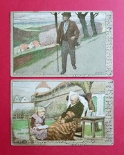 2 x Künstler AK von PAUL HEY 1905 Frühlingswanderung - Frühlingssonne  ( 39595