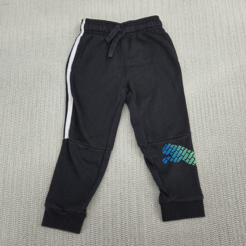Puma Sweatpants Boys Size 5 Tapered Fleece Black White Stripe Neon Logo - Picture 2 of 11