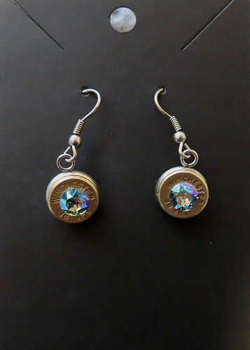 Drop Earrings. Bullet Slice Sparkles with a Swarovski Chaton. Handmade.  - Picture 5 of 7