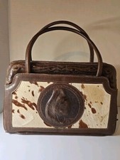 Antique 1950s Handle Bag/purse Leather Calf Hair Cow Print Cow Girl Rare Unique