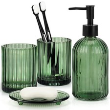 Bathroom Set, 4Pcs Glass Bathroom Sets Complete Lotion Soap Dispenser, Toothb...