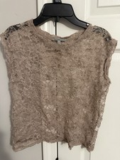 Charlotte Russe Lace Floral Sleeveless Blouse Beige Round Neck Button Size S