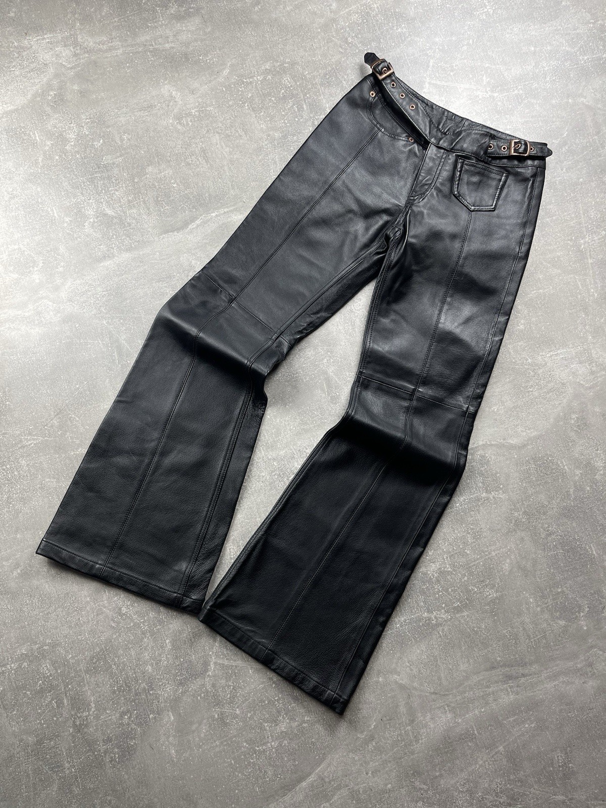 Avant-Garde Vintage Italian Real Leather Flared Sexy Pants Black Size 40 S