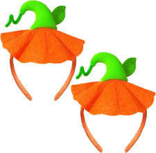 2 Pcs Halloween Pumpkin Headband Green Leaf Hat Hair Hoops Bands Orange Pumpkin