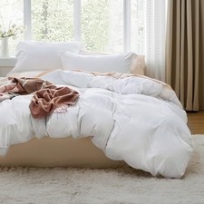 White Duvet Cover Queen Size - 3 Pieces Prewashed Cotton-Like Polyester Extra