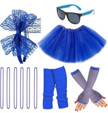 Womens Neon 80s Tutu Skirt Fancy Dress 6pcs Accessories Set themed party costume