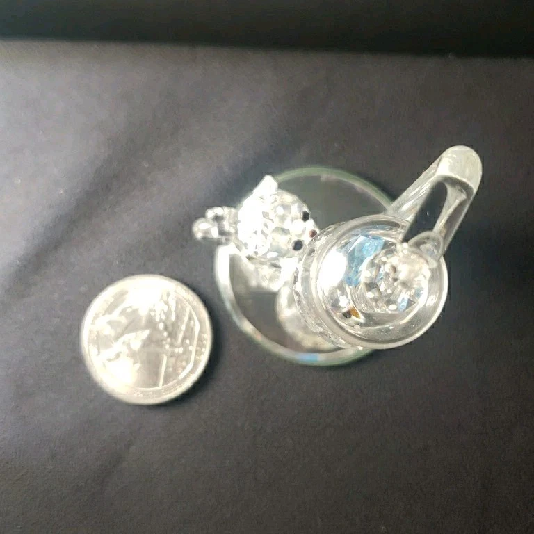 Estatuilla de cristal gato y pájaro azul debajo de la cúpula de vidrio sobre base de espejo arte vidrio raro Foto 2 de 4