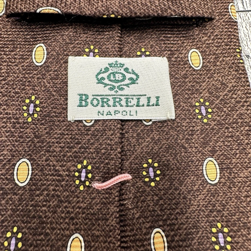 Luigi Borrelli Napoli 7 Fold 100% Silk Tie Brown Designer Made in Italy - Image 4 of 4