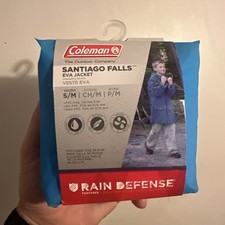Coleman Santiago Falls EVA Waterproof Youth Rain Jacket, Blue S/M - Brand New