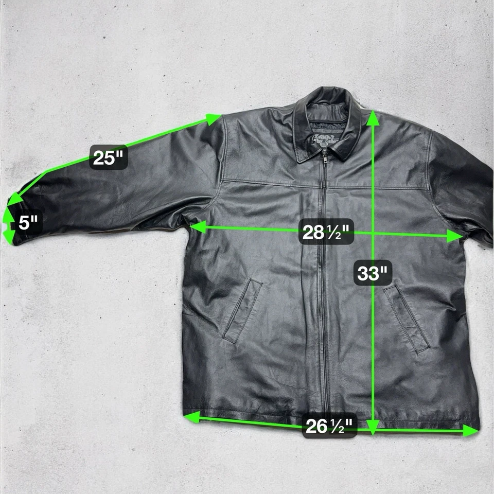Chaqueta de cuero genuina negra Leather Gallery para hombre 2XL Y2K abrigo de moto con cremallera Foto 3 de 4