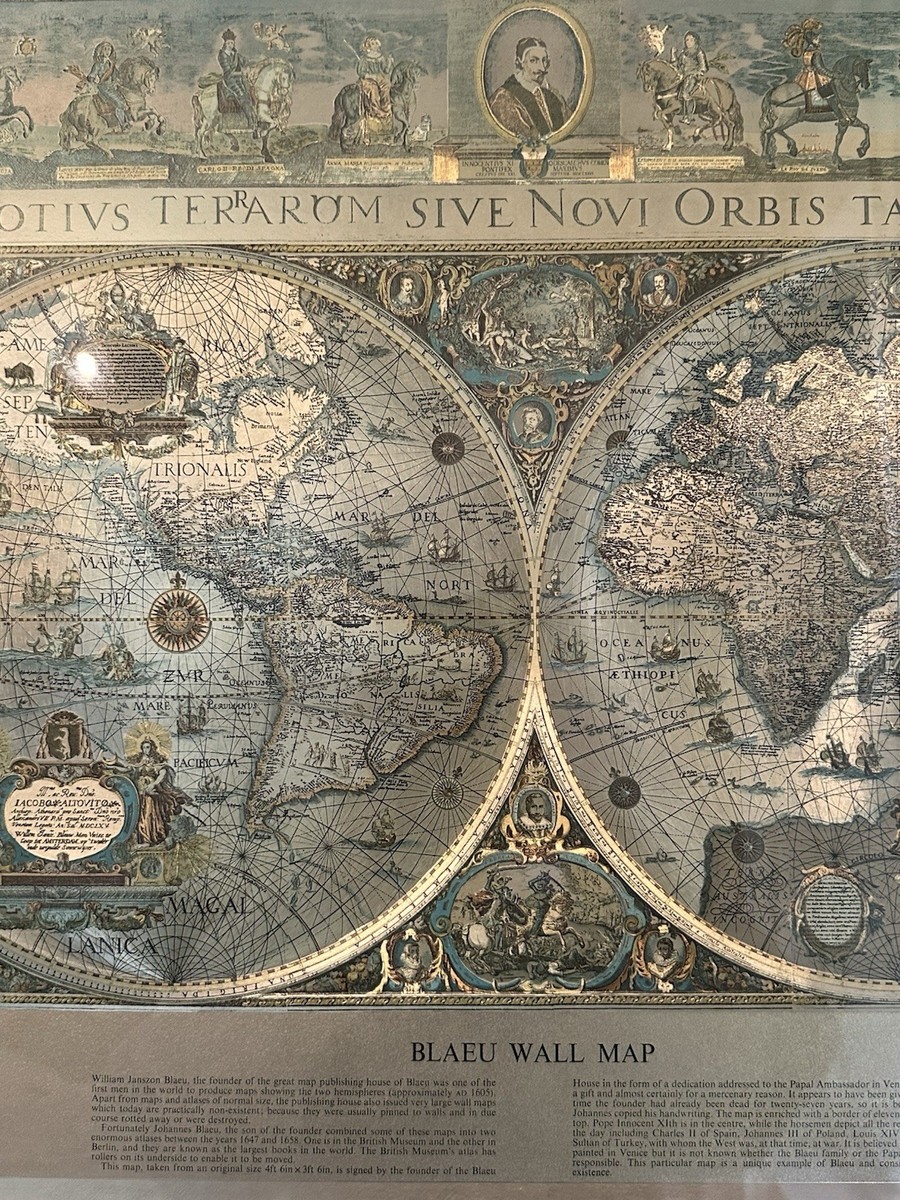 Vintage Framed Gold Foil Blaeu Wall Map of Old World 28x22 | eBay