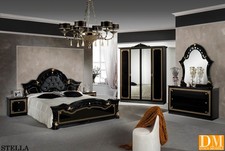 New Stella Italian High Gloss Black & Gold Bedroom Set With 4 Door Wardrobe
