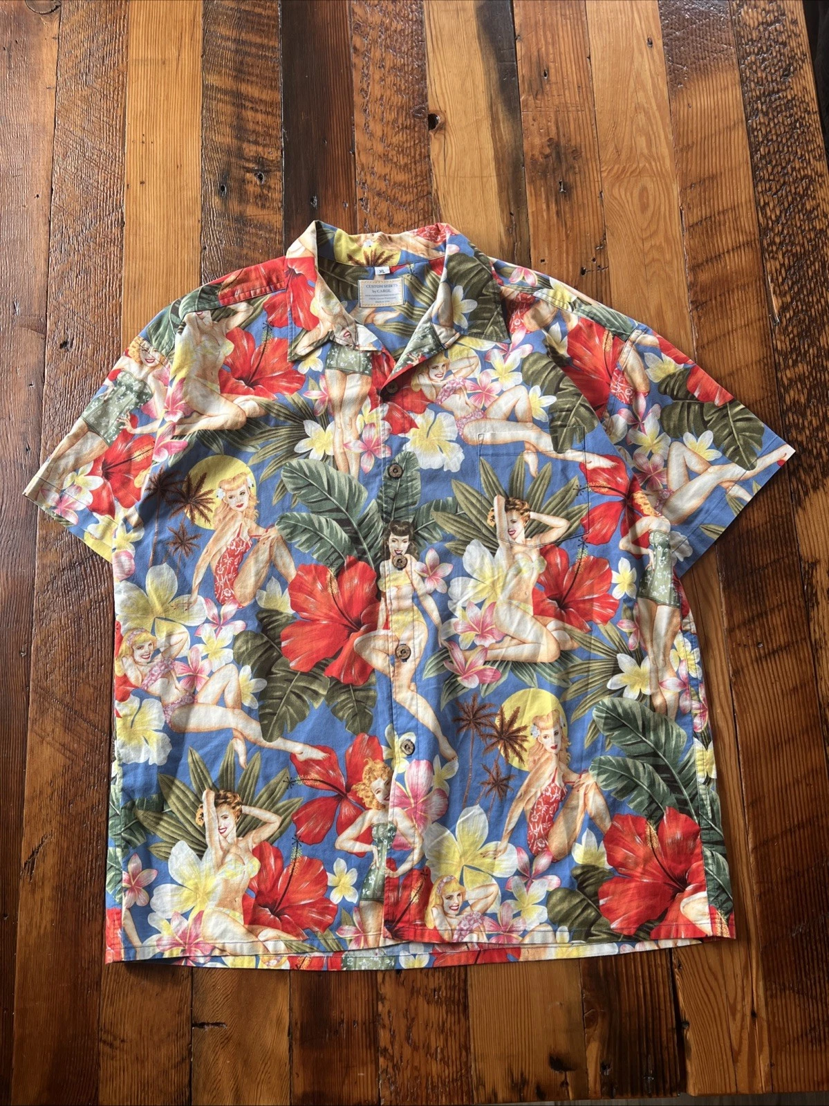 Custom Shirts By Carol Hawaiian Print/ Button Front Shirt XL ~ ~ USA!