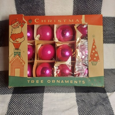 Vtg Shiny Brite Mix Brand Glass Christmas Ornaments Fantasia Poland Hot Pink